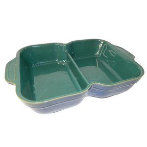 Denby England Divided Casserole Vegetable Dish Bowl Harlequin Blue Green Speck